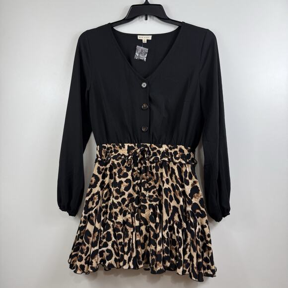 Main Strip NWOT Mini Dress Large Long Sleeved Leopard Print Ruffle Skirt Animal - Picture 14 of 14